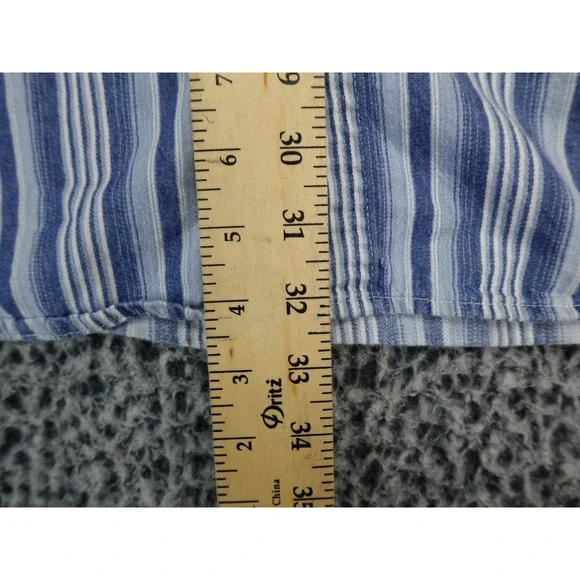 Coliseum Mens XL Blue White Striped Band Collar Long Sleeve Cotton Button Shirt